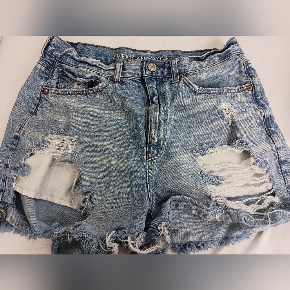 2/$30 American Eagle Grunge,Distressed,Holy,Edgy Blue Denim Booty Shorts(#1,449)